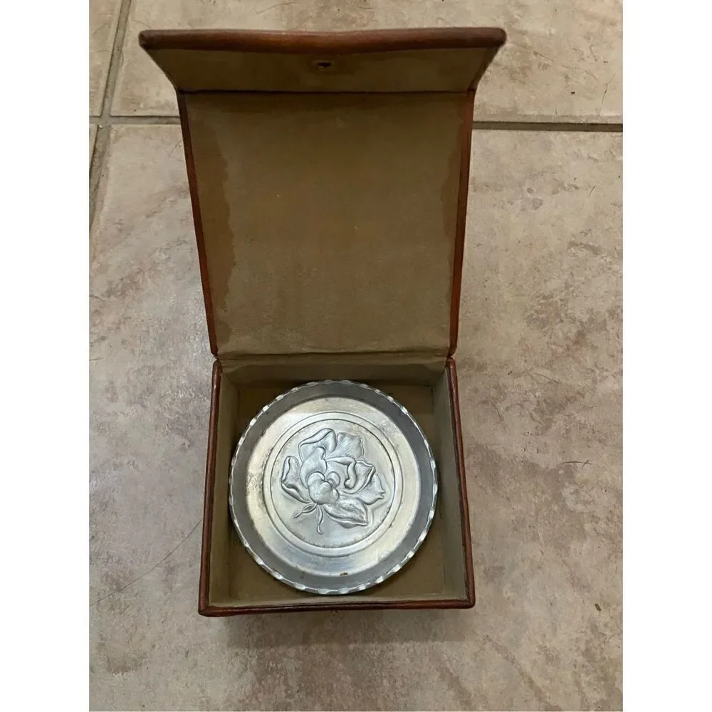 Vintage pewter cup holder with case